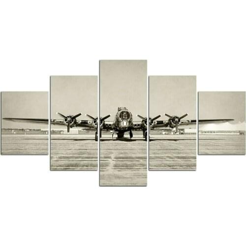 5 Pcs Canvas Pictures Print Wall Art Canvas Vintage Old Photo Airplane Sky Paintings Wall Decor for Living Room Unframe