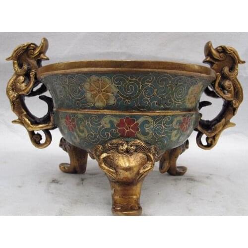 China Folk Buddhism Brass Copper Cloisonne Enamel Dragon Incense Burner Censer