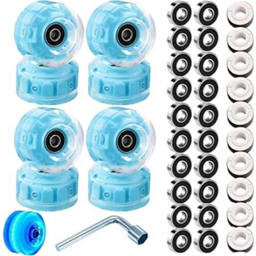 8 Piece Roller Skate Wheels Luminous Light Up with Bearings,Suitable for 32mm x 58mm Double Row Skates and Skateboards