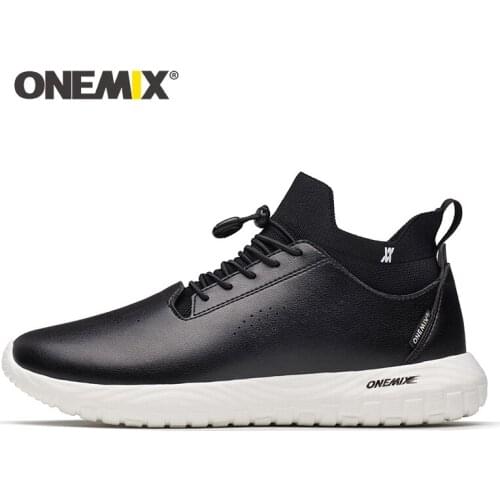 ONEMIX 2021 New Leather Loafers Men Shoes Outdoor Women Soft Original Black breathable Sneakers Women Walking Running Shoes