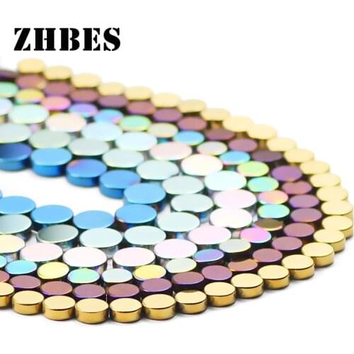 6/8mm Natural Stone Gold,Blue,Black Flat COINS Hematite Spacer Round Shape Loose Beads For DIY Jewelry Making Bracelet Findings