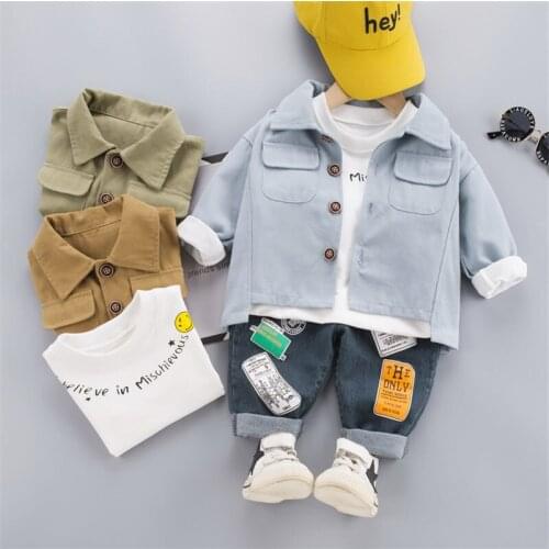 2020 New Spring Autumn Children Fashion Clothes Baby Boys Pocket Lapel Jacket T Shirt Pants 3Pcs/sets Kid Infant Tracksuit sets