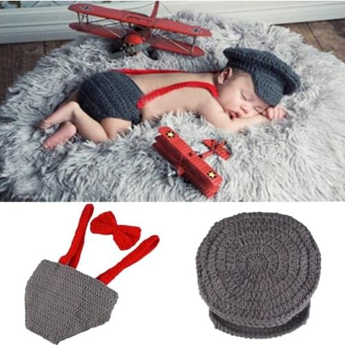 Hot Sale!Character Strap Set Baby Boy Accessories Cute Newborn Photography Props Pure Hand-knit High Quality Handmade Baby Hat