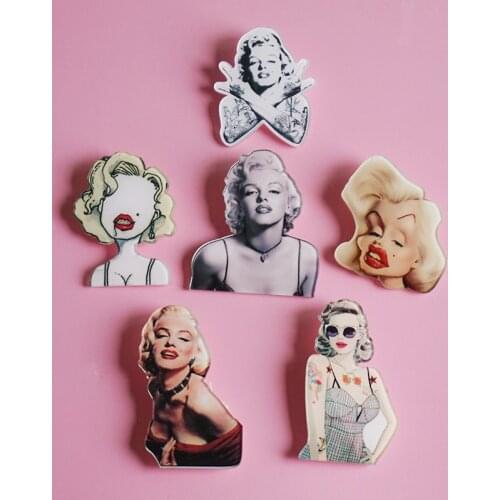Marilyn Monroe Acrylic Brooch Woman Sexy Brooches Cute Model Badges Handmade Collar Lapel Pins On Backpack Girls Friends Gifts