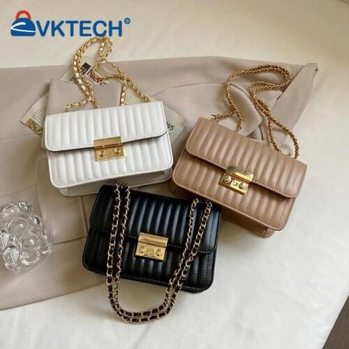 Fashion Women Lines Embroidery PU Leather Shoulder Messenger Bag Casual Ladies Chain Solid Color Small Handbags Flap Purse