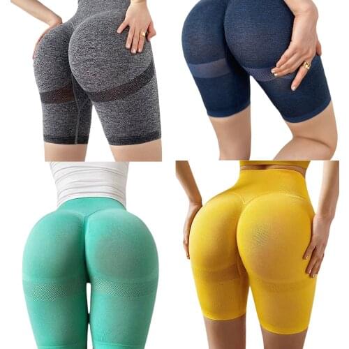 Fashion Womens Solid Color Slimming Short Pants, High Waist Seamless Yoga Shorts for Daily and Exercise 2021