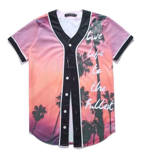 New 3D Dusk Coconut Print Mens Short Sleeve Baseball Dress Medium Length