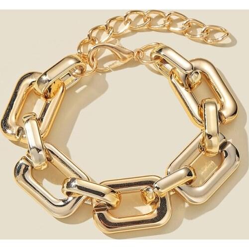 Punk Gold Silver Color Geometric Rectangle Cuban Chain Bracelets For Men Women Hyperbole Thick Chunky Chain Bracelet Jewelry