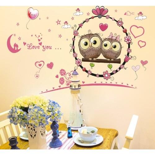 Wallpaper sticker happy removable waterproof cartoon animals owl wall sticker kids home decoration backgrounds for living room