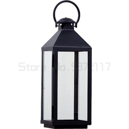 Floor mounted wind lamp iron glass windproof candle holder courtyard outdoor portable decorative candle holder