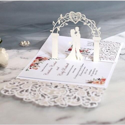 New Bride and Groom Arch 10Pcs 3D Lace Greeting Card Laser Cut For Christmas Valentine' Day Party Wedding Decoration Stuff
