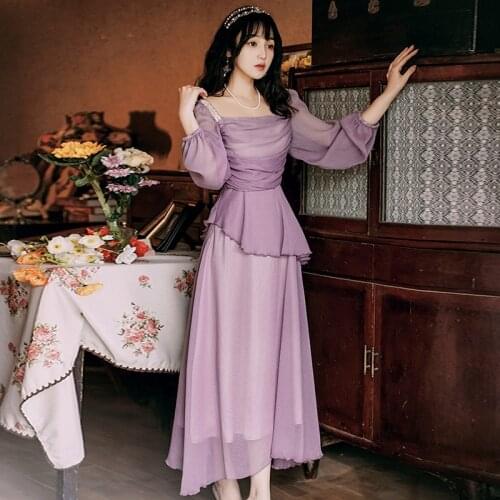 2020 new fashion womens clothing Square Collar Puff Sleeve Vintage dresses