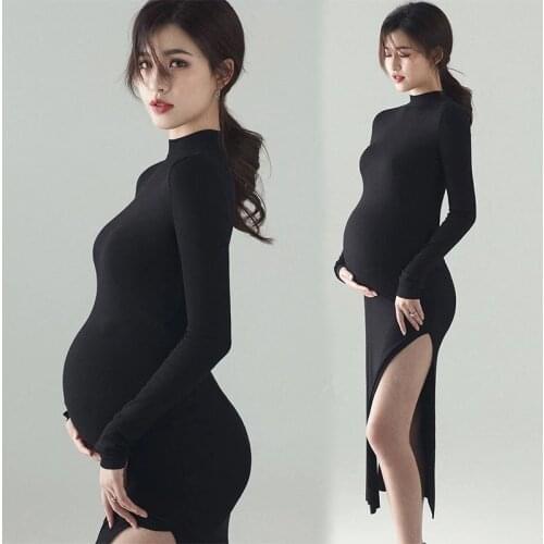 New Black Sexy Maternity Dresses Photography Props Split Side Long Pregnancy Clothes Photo Shoot For Pregnant Women Dress 2021