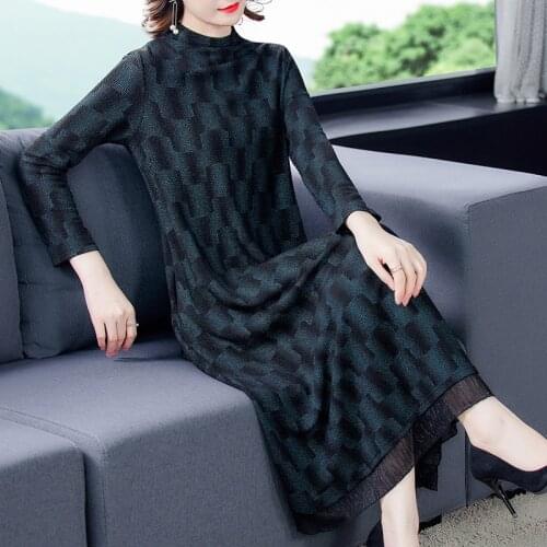 Autumn Winter Vintage Print Loose Midi Dress 2020 Casual 4XL Plus Size Long Sleeve Dresses Women Elegant Bodycon Party Vestidos