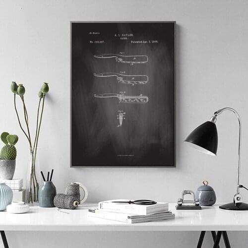 Barber Razor Antique Patent Print Vintage Wall Art Paint Wall Decor Canvas Prints Canvas Art Poster Oil Paintings No Frame