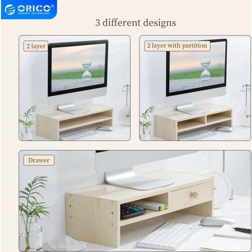 ORICO Monitor Stand Riser Wooden Computer Desk Stand Wood Drawers Keyboard TV Notebook Computer Desk Computer Laptop Stand