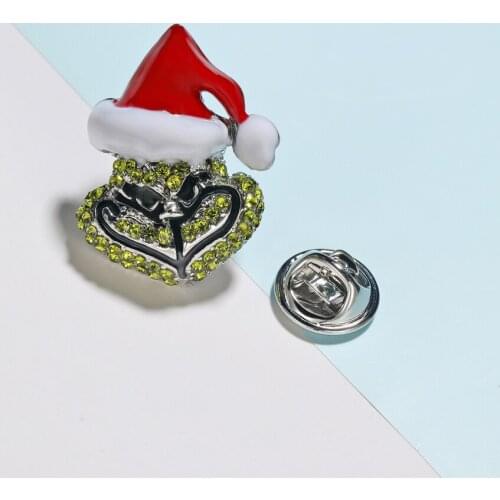 Grinch Santa Christmas Pin Crystals Brooch Metal Badge Gift for Women Men Kids Classic Cartoon Jewelry Wholesale