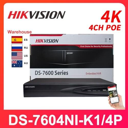 Hikvision 4CH NVR DS-7604NI-K1/4P DS-7604NI-K1/4P-B Network Vedio Recorder PoE H.265 for IP Camera Recorder Surveillance P2P