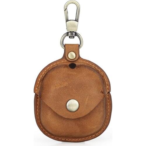 Crazy Horse Cowhide Leather Storage Bag Protective Cover Storage Pouch Earphone Shell Case for Samsung Galaxy Buds Live Headset