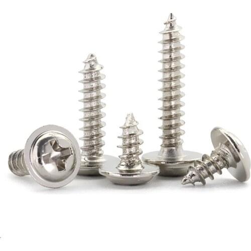 50-200Pcs M1.2-M4 PWA Nickel Plated Cross Round Head Self Tapping Screw With Pad Pan Head Tapping Screws With Washer