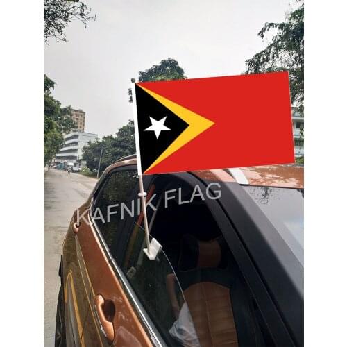KAFNIK,30*45CM East Timor Window Car Flags and Banners Countries World Custom Flags with 43/52cm flagpole for car decoration