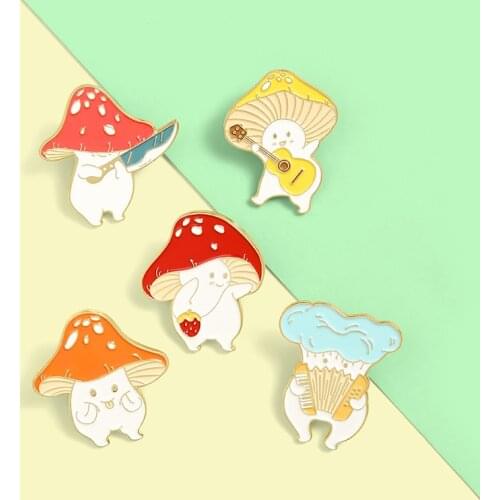 Funny Guitar Accordion Brooches Mushroom Enamel Pins Custom Bag Lapel Pin Cartoon Cute Badge Plant Jewelry Gift for Kids Friends