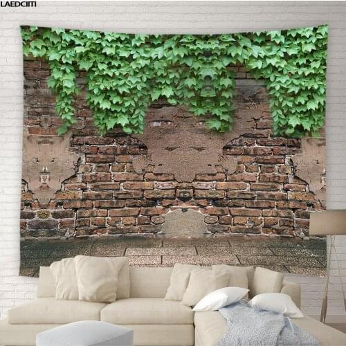 Green Ivy Old Stone Wall Tapestry Garden Flower Plants Natural Scenery Photography Background Hanging Cloth Bedroom Home Decor