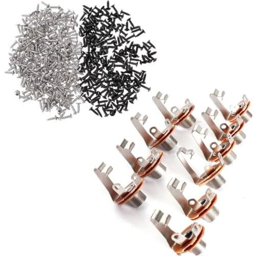 10 Pcs Mono Input Jack for Guitar Bass 6.35mm Orange & 200 Pcs Bass and Guitar Pickguard Mounting Screws Scratch Plate