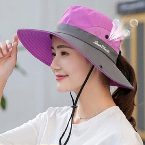 2020Women Sun Hat Wide Brim Bucket Mesh Boonie Cap Outdoor Fishing Hats UV Protection Beach Hat Summer Women