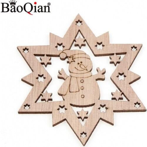 5Pcs 67x77mm Wooden Star Snowman Cutout Veneers Slices DIY Crafting Decoration Embellishment Hanging Ornaments