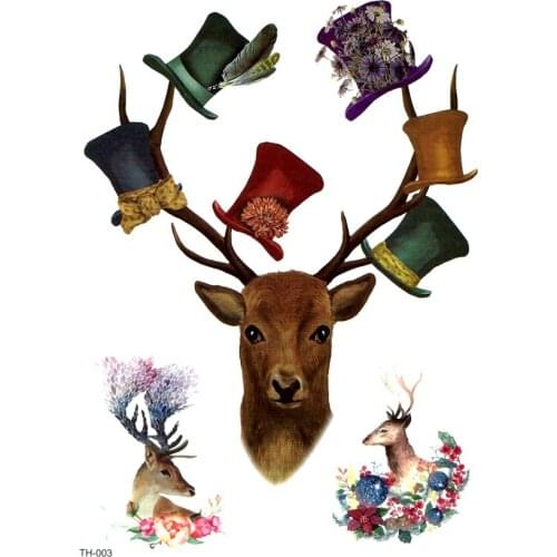 5pcs Deer With Cap Waterproof Temporary Tattoo Sticker Beauty Animals Temporary Tatoo Tatouage Temporaire Henna Tattoos