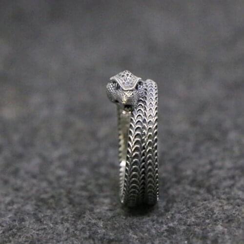 925 STERLING SILVER MENS Snake punk Vintage Thai Ring Jewelry A5658