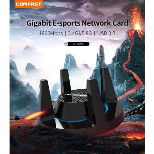 Comfast Wireless 1900Mbps Dual Band 4 PA Network Card USB3.0 wifi 2.4G&5.8G Dongle Adapter Externel 4*3dBi Antenna CF-958AC