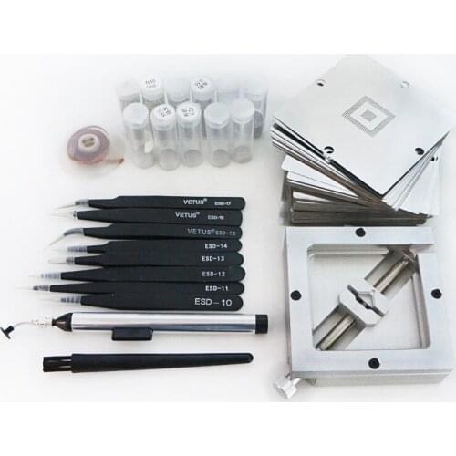 BGA Reballing jig-HT-90-silvery 362pcs 90MM BGA Stencils tin Solder ball-PMTC with 8sets ESD Tweezers