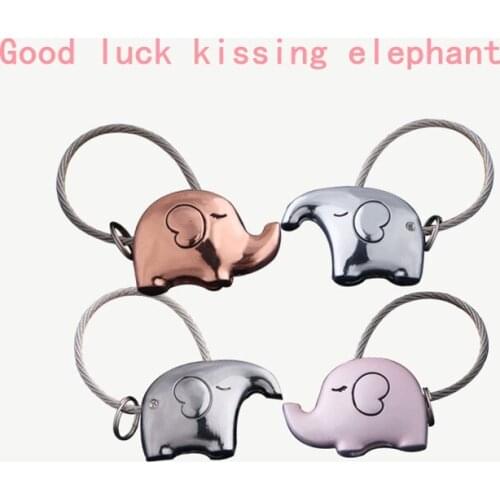 Good Luck Kiss Elephant Couple Keychain Pendant Wire Ring Chain Cute Cartoon Women Car Bag Backpack Ornaments Lovers Lanyard