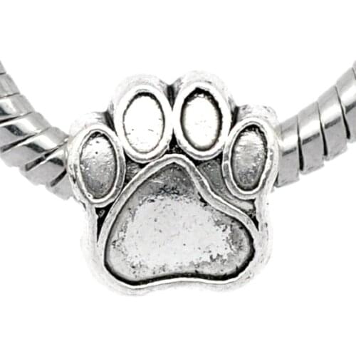 20 PCs Doreen Box Bears Paw Beads Silver Color Fit Charm Bracelet For DIY Jewelry Making 11mmx11mm (B10404)
