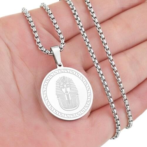 Cxwind Stainless Steel Pharaohs of Egypt Mask of Tutankhamun Pendant Hip-Hop Fatima Necklace Charm Jewelry Gifts