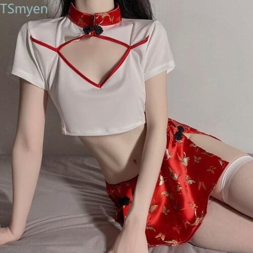Erotic Cosplay Sexy Schoolgirl Costume Naughty Lingerie Mini Skirt for Sex Student Uniform Slutty Clothes Role Play Cheongsam