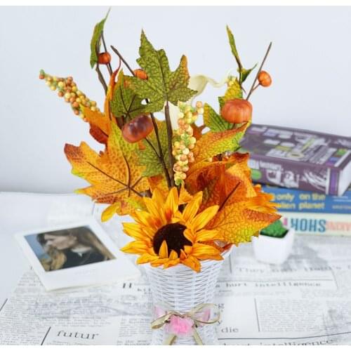 Artificial Fake Sunflowers Sets No Fade Sunflower Maple Leaf Mini Pumpkins Autumn Plants Decoration for Home Party Wedding Decor