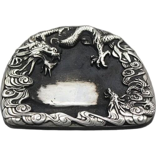 China Old Plate With Silver Dragon Pattern Inkstone