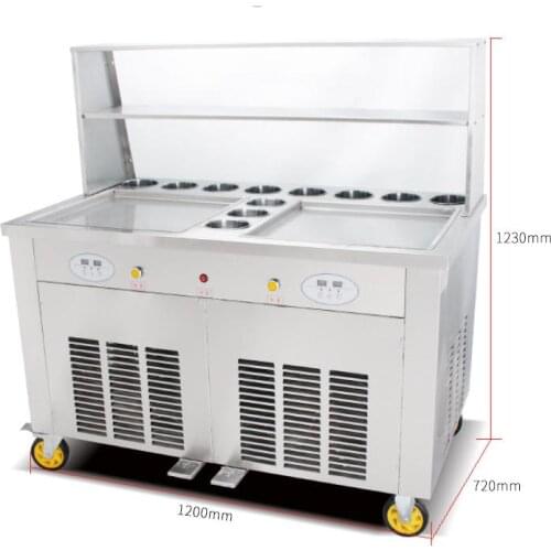 Commercial stainless steel big pot double pans square fruits Thailand rolling fried fry ice cream machine in snack machines