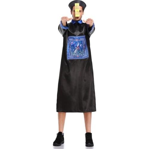 Halloween Fancy Adult Men Chinese Traditional Zombie Cosplay Costumes Vampire Qing Dynasty Tang Suit Gown Performance Robe