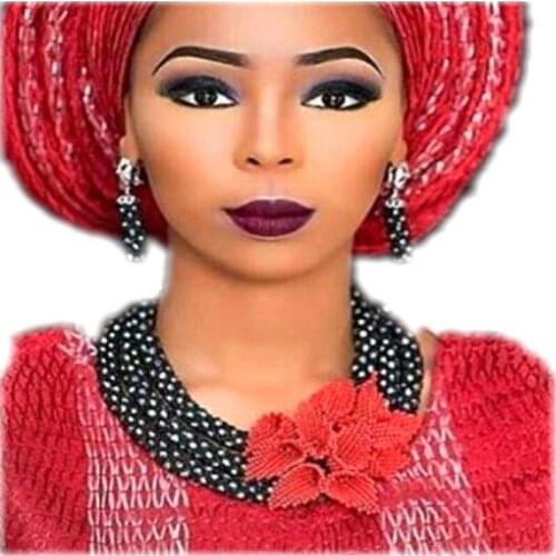 Big African Jewelry Sets Black With Red Flowers Bridal Necklace Set Of Jewelry 3 Layers Women Indian Wedding Jewellery Free Ship