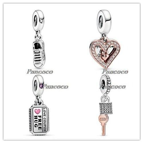 925 Sterling Silver Bead Red Enamel Heart Free Hug & Kiss Love Coupon Charm Fit Pandora Bracelets & Necklace Women Diy Jewelry