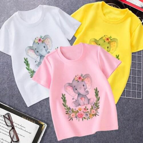 Girls Boys White Summer T-Shirts Cute Prints Interesting KidS Clothes Baby Fashion About Lovely Animal Tops Cute Elephants