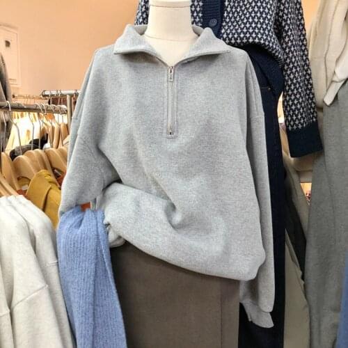 Sweet Style Solid Knitted Womem Sweater Pullovers Winter New 2021 Turtleneck Zipper Loose Casual All Match Female Outwear Tops