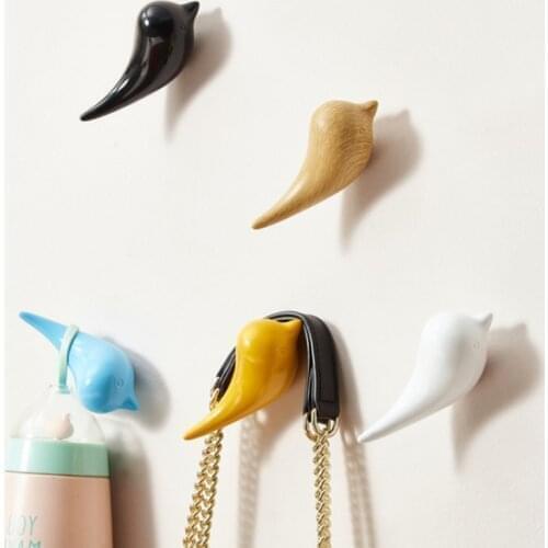 Wall Decoration Bird Hooks Resin Wood Grain Hooks Bedroom Door Hooks 3D Coat Hook Single Wall Hanger