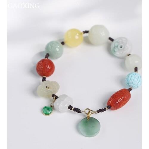 Natural multi-treasure carving bracelets for men and women with southern red jade and beeswax Hetian jade bracelets