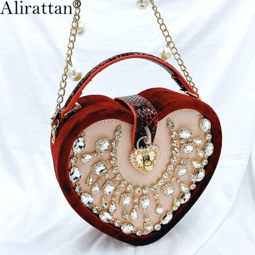 New Diamond Evening Bag For Women 2021 Luxury Designer Heart Fashion Party Clutch Lady Corduroy Banquet Wedding Coin Purse INS