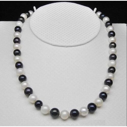 CHARMING 22" 9-10 MM NATURAL SOUTH BLACK WHITE PEARL NECKLACE